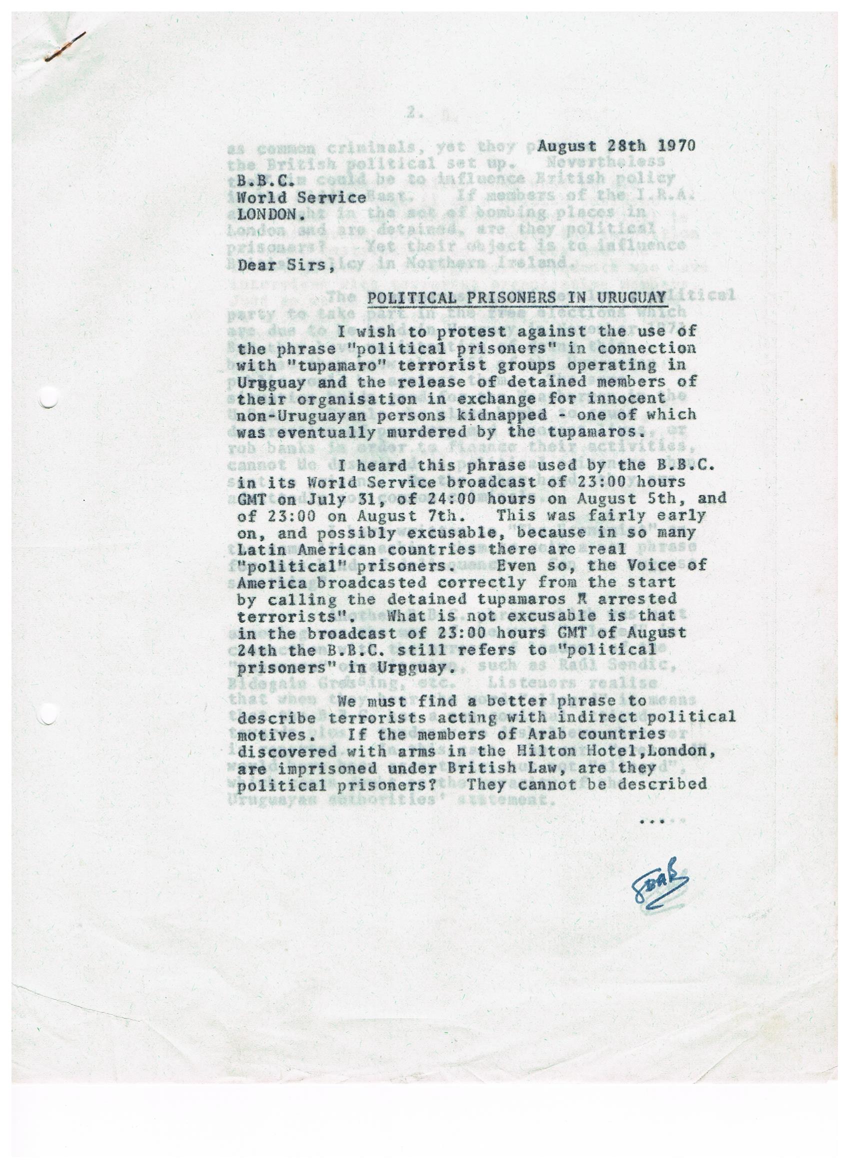 Carta de _WESH_SL_ para B.B.C. 1970_08_28. Uruguay. P1.jpg
